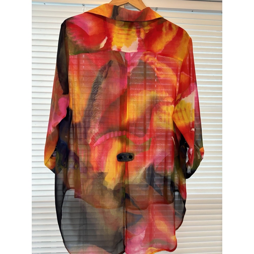 CLARA SUN WOO Tunic XL Abstract Semi Sheer Tuxedo Hem Artsy - Picture 7 of 9